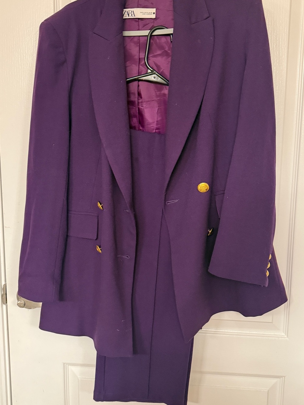 Zara Purple Double-Breasted Blazer with Gold Buttons 2 pieces (blazer and pants)